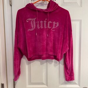 Juicy‎ Couture Velour Cropped Rhinestone Hoodie